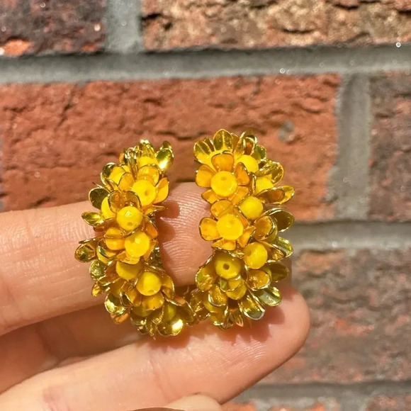 Blossom Floral Hoop Earrings in Yellow - Picture 1 of 10